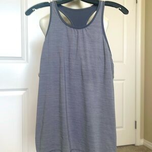 Lululemon Gray striped tank with cinched back, sz. 10. Removable pads included